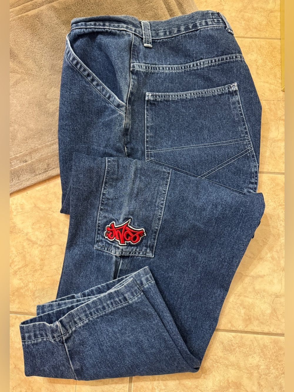 Vintage JNCO Jeans 90s-Y2K 36x30 Wide Leg Baggy Crown Cargo Denim USA Mint Cond